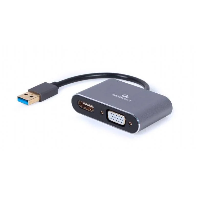 A-USB3-HDMIVGA-01 USB to HDMI + VGA display adapter space grey Gembird