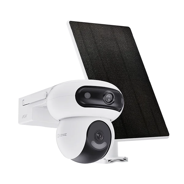 CAMERA EZVIZ CU PANOU SOLAR HB90+8W SOLAR PANEL KIT, Senzor CMOS de scanare progresivă de 1/3" de 4 MP, Lentila superioară: 2,8 mm @ F1.2, câmp vizual: diagonală 110°, Orizontală 96°, verticală 54° Inferioară lentilă: 6 mm @ F1.2, câmp vizual: diagonală Ezviz