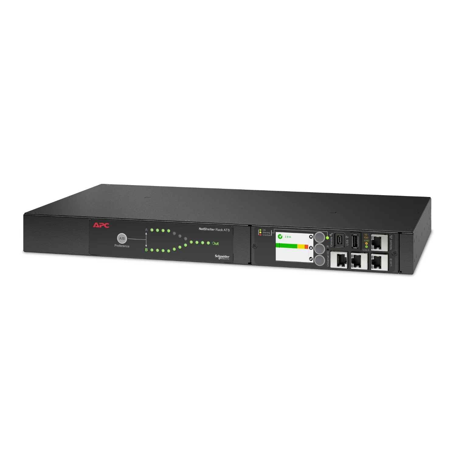 NetShelter Automatic transfer switch Rack AC 207-253V 3700VA 1-phase Ethernet 10/100/1000 USB oc 9 1U 2.44m cord Black APC