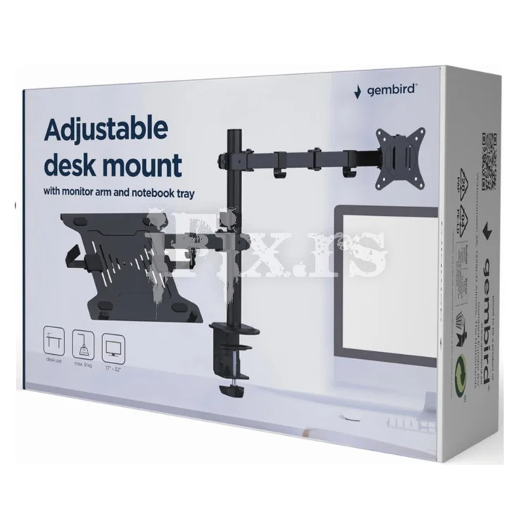 MA-DA-03 Adjustable desk mount with monitor arm and notebook tray Gembird