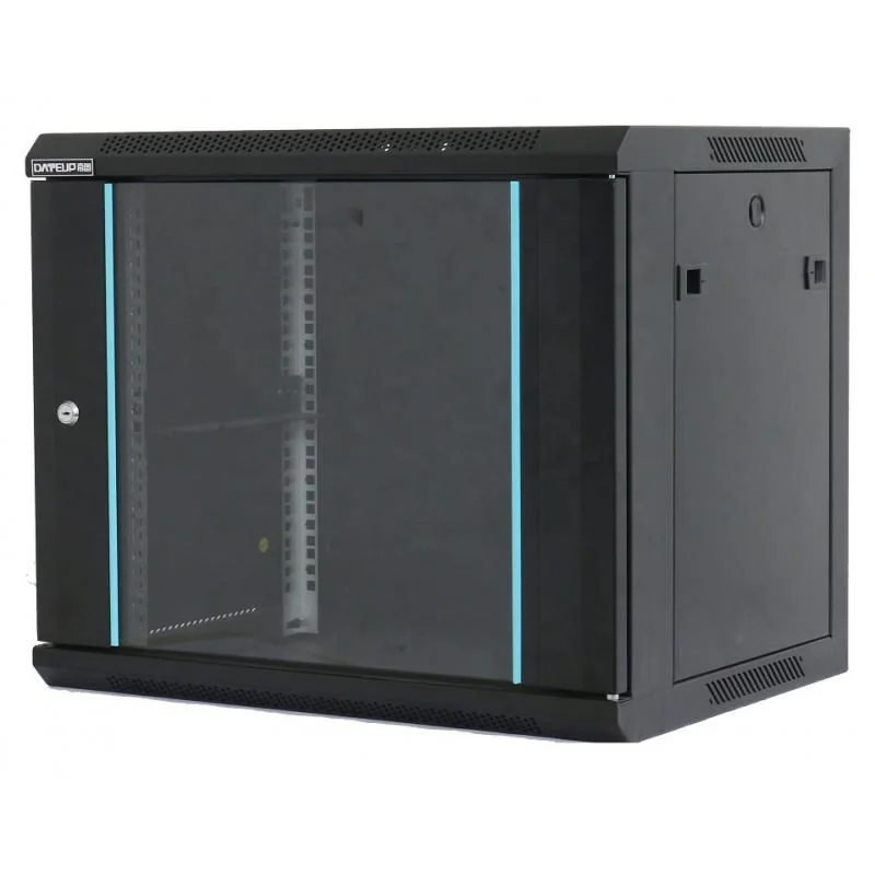 Rack 6U 600x600, montare pe perete, usa din sticla, panouri laterale detasabile si securizate, dezasamblat, culoare negru RAL 9004, DATEUP Dateup