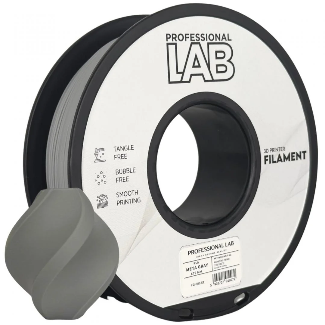 PROF. LAB 3D FILAMENT 1KG PLA META GRAY, Diametru: 1.75mm, Greutate: 1kg, Temperatura duza: 185C – 215C, Temperatura platforma printare: 25C – 60C, Culoare: Meta Gray. Professional Lab