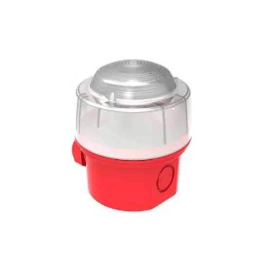 Honeywell Dispozitiv de semnalizare optică cu carcasă de protecție IP 65; pentru montaj pe perete și tavan, cu culoare stroboscopică albă și bază plată; Categoria C & W; Declanșare bliț sincron; EN54-23 Morley