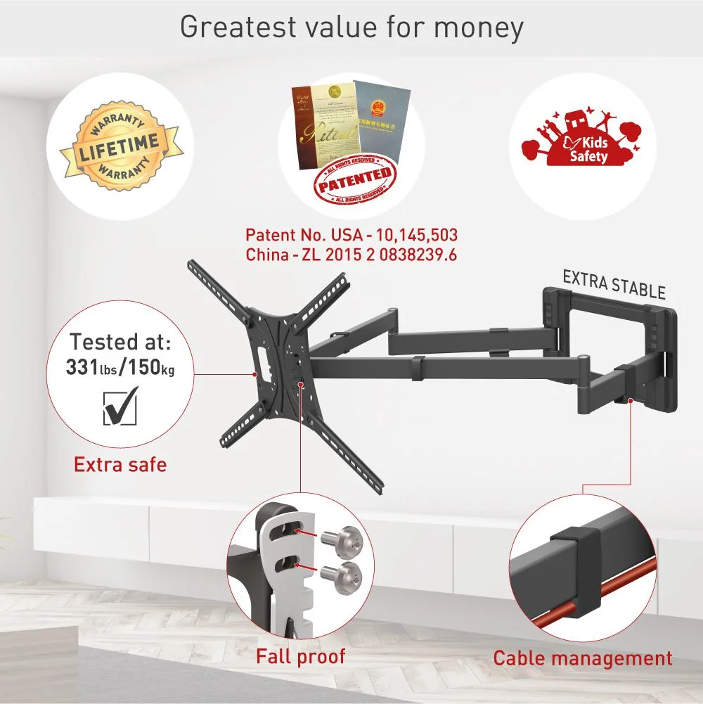 Suport TV plat/curbat de perete cu 2 brate Barkan BM464XL, 13"- 83", Max 50kg, VESA 600x400, negru Barkan
