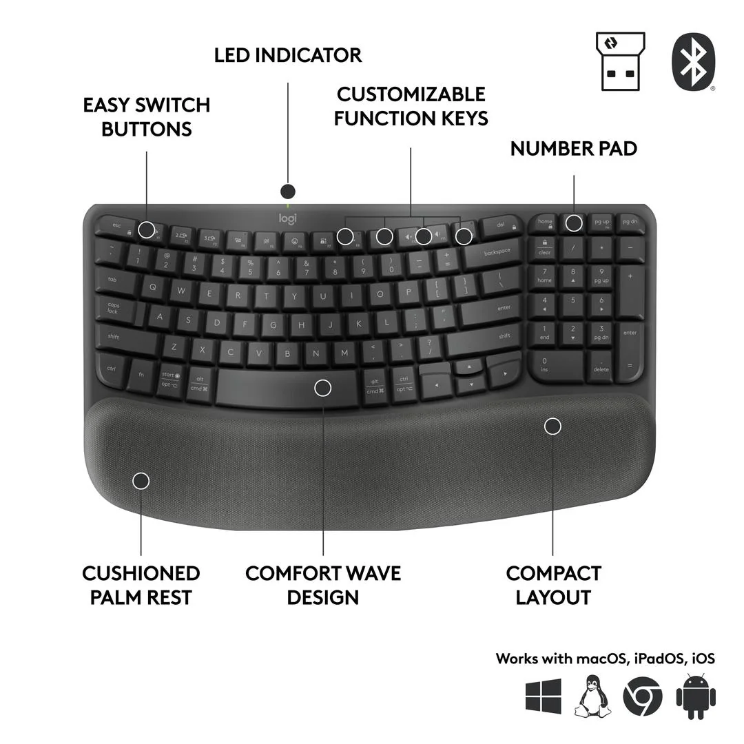 Wave Keys for Business - GRAPHITE - (US) INT - 2.4GHZ/BT - N/A - INTNL-973 - B2B Logitech