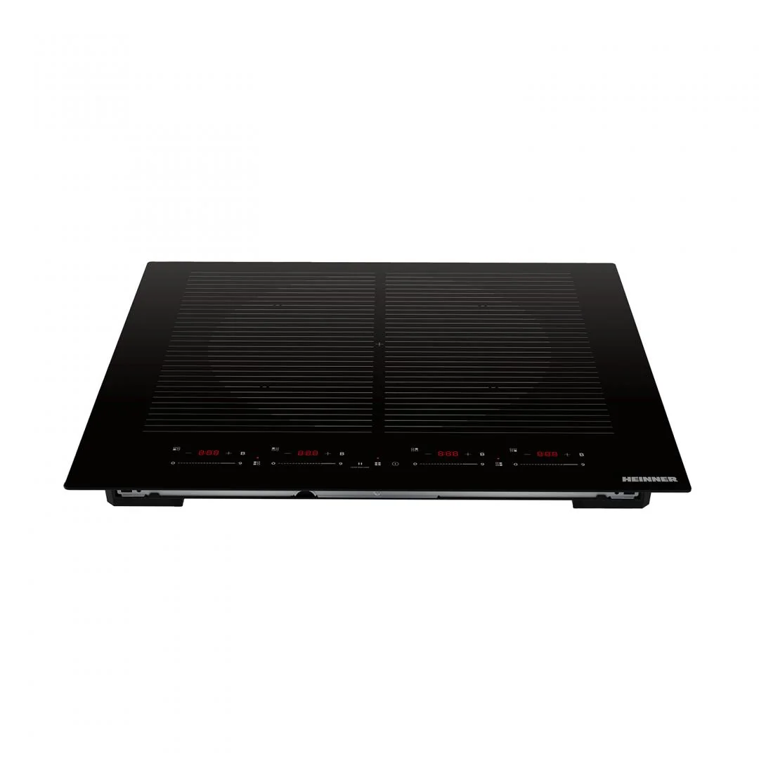 Plita incorporabila HEINNER HBHI-MQZ4ZB2FXSM, inductie, quadra zone (uneste 4 zone de gatit), 4 zone de gatit, slim, boost 4 zone, control touch-glisare, functie bridge stg-dr, timer, oprire automata, protectie copii, detectare automata a vasului de Heinner