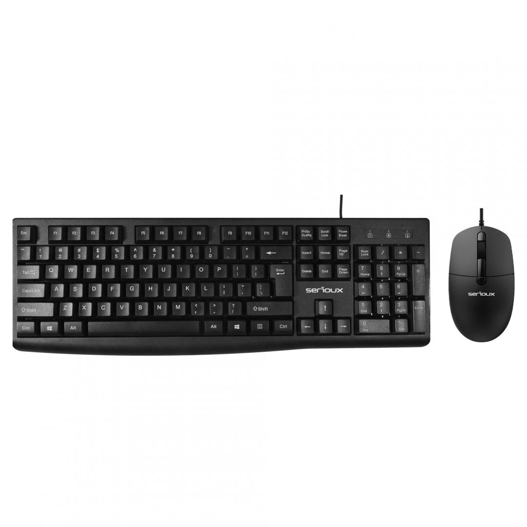 Kit Serioux cu fir, Tastatura: interfata USB, 104 taste, material ABS, US layout, lungime cablu 1.5m PVC,  dimensiuni 440*159