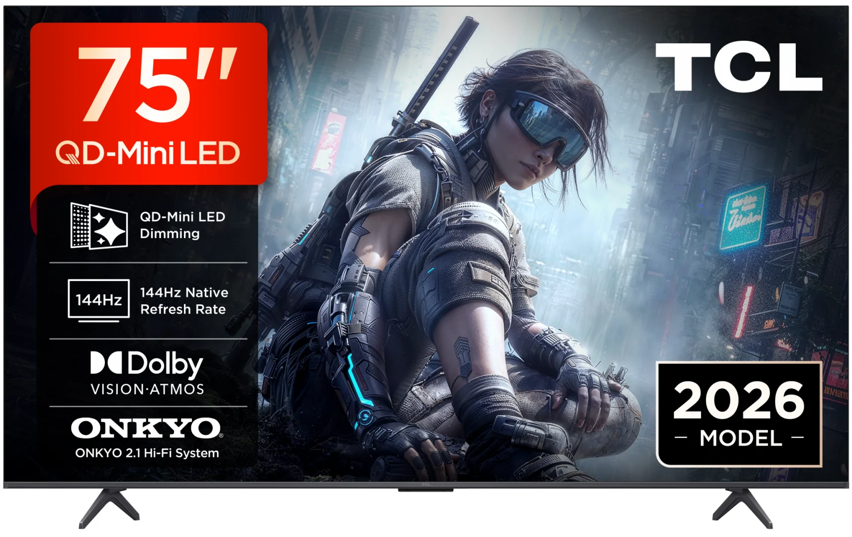 Televizor TCL QD-MiniLED 75T8D, 189 cm, Smart Google TV, 4K Ultra HD, 144Hz, Onkyo TCL