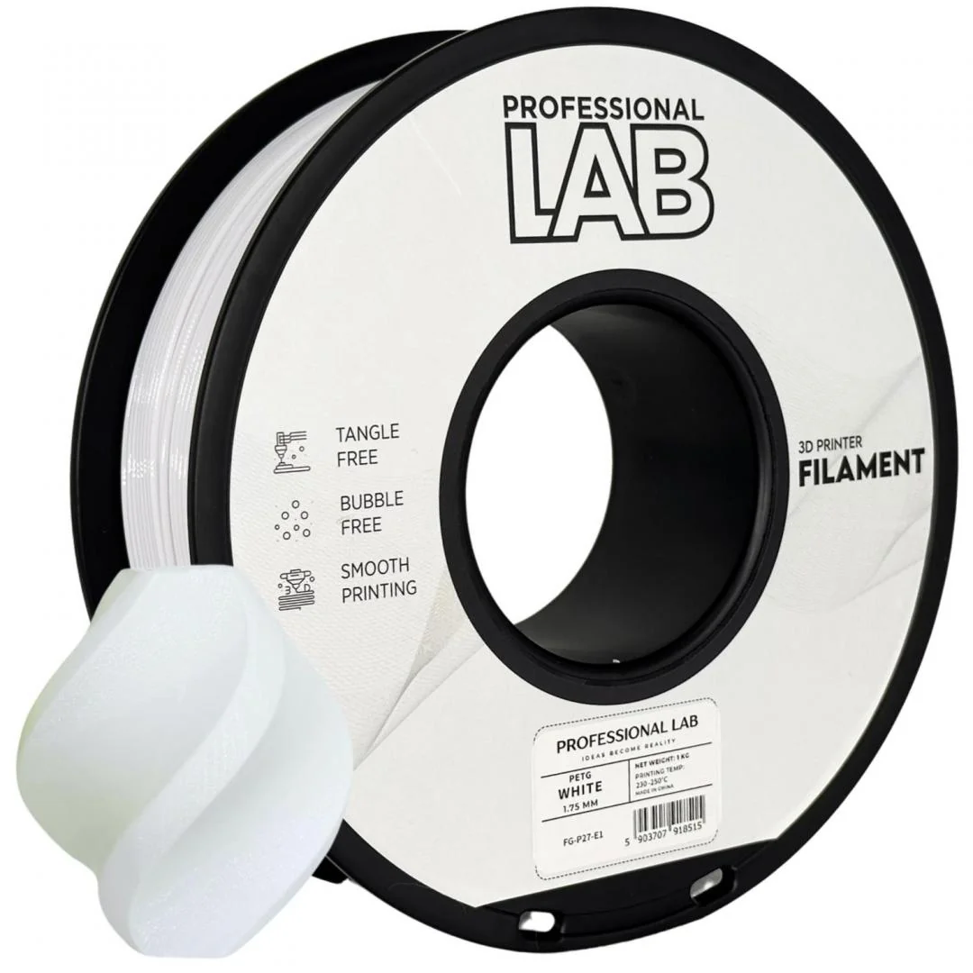 Filament 3D Proffesional Lab, Diamentru 1.75mm, Greutate: 1KG, Culoare: Alb, Material: PETG, Temperatura: 220-240c. Professional Lab