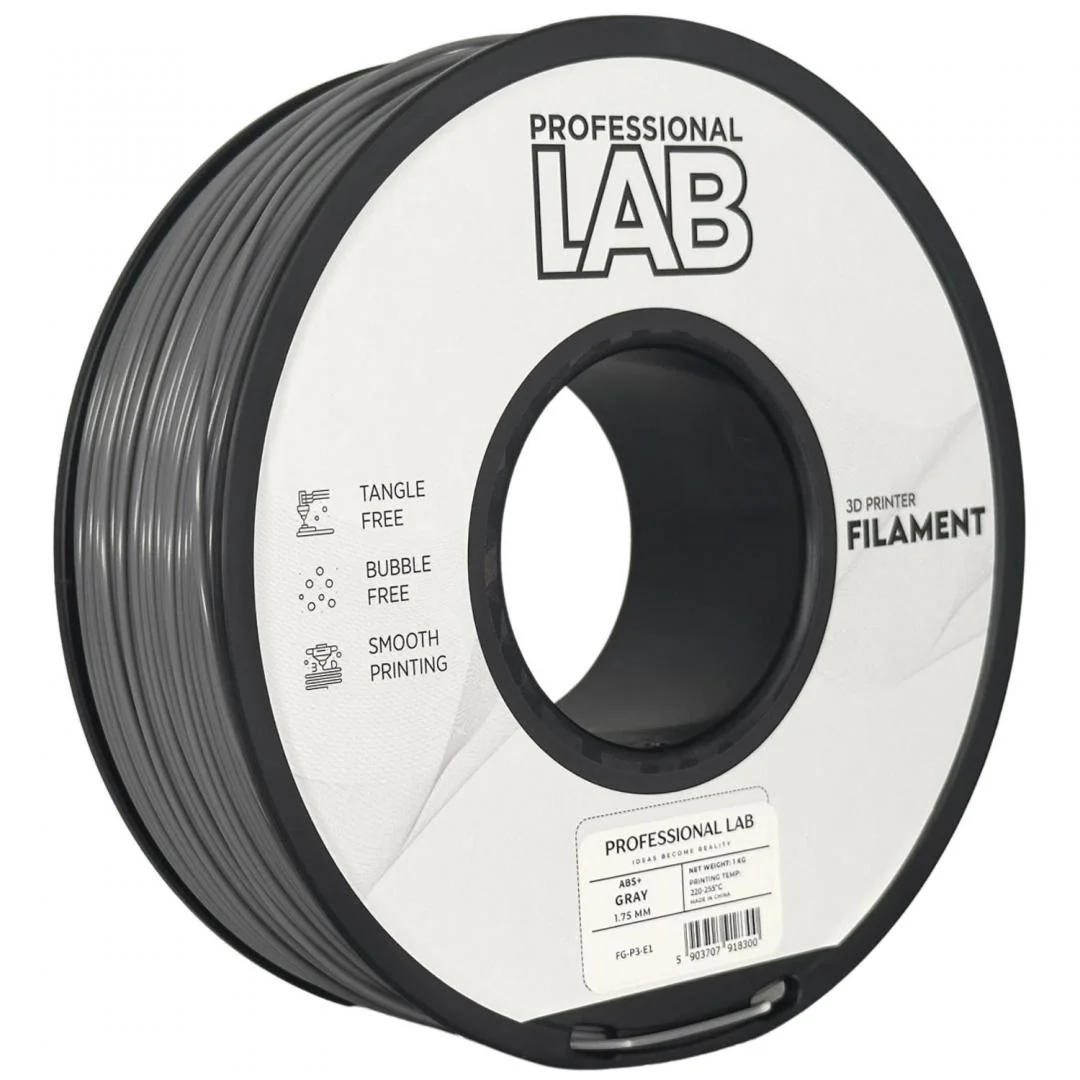 Filament 3D Proffesional Lab, Diamentru 1.75mm, Greutate: 1KG, Culoare: Gri, Material: ABS+, Temperatura: 220-250c. Professional Lab