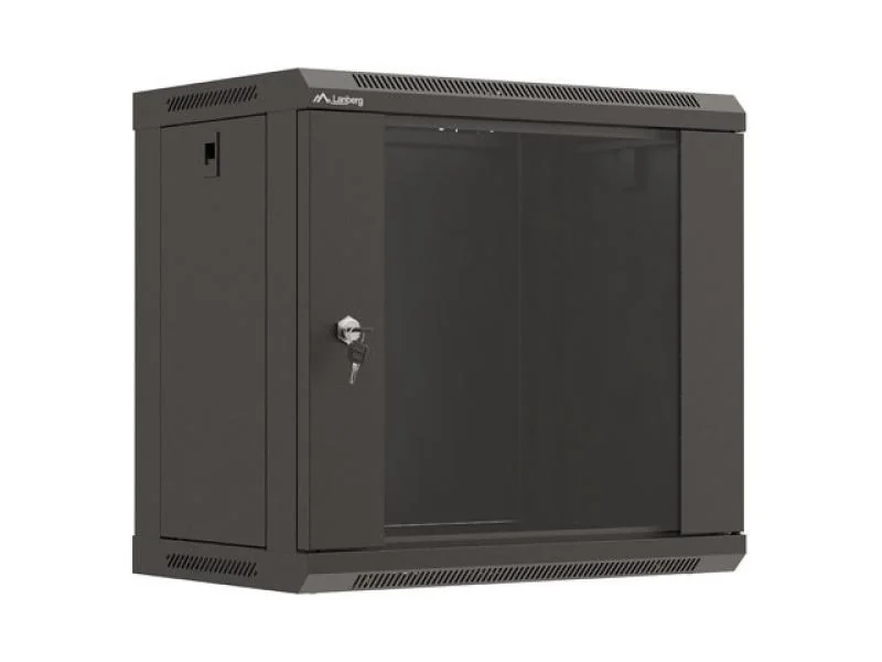 Dulap rack de perete 19", 9U, 540x350 mm, usa din sticla, negru, Lanberg