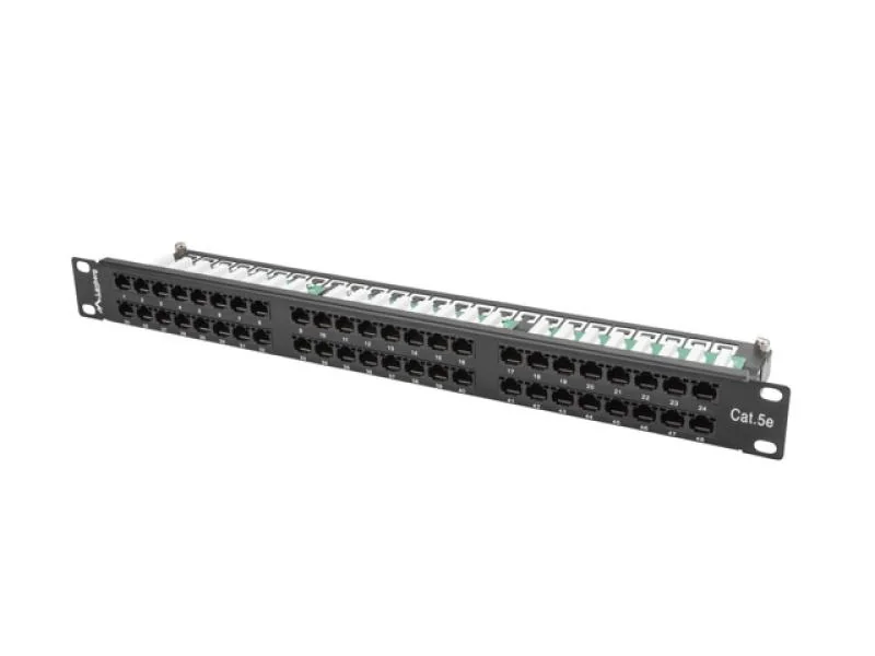 Patch panel 48 porturi 1U 19" Cat.5e UTP negru Lanberg