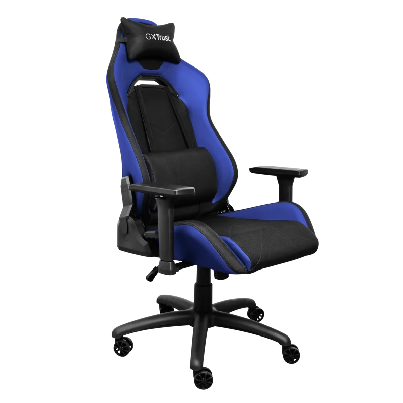 Scaun gaming Trust GXT 714B Ruya Comfortable, roti, ridicare pe gaz clasa 4, adjustabil pe inaltime, material plastic + PU leather, greutate maxima suportata 150 kg, negru/albastru Trust