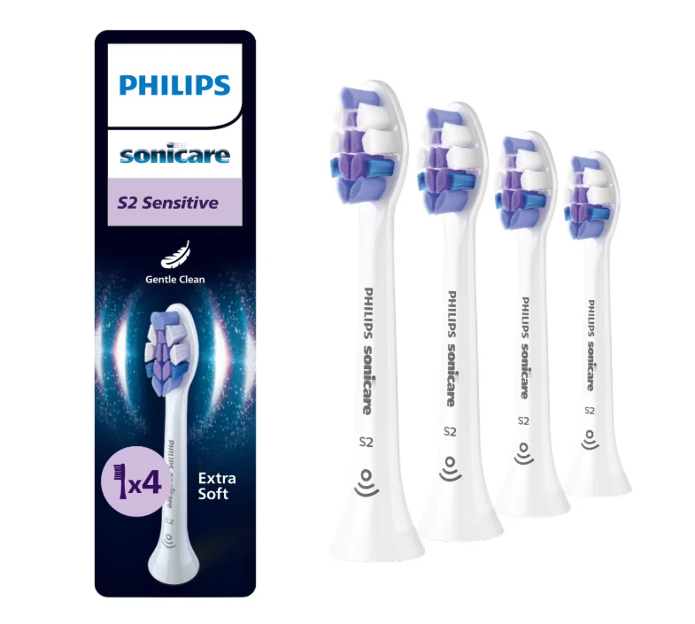 Rezerve PHILIPS Sonicare Sensitive HX6054/87, Pachet de 4 capete de periere, Standard, Click-on, Sincronizarea modurilor BrushSync, Alb, L x A x I (mm) 25.7x60x230.5 Philips
