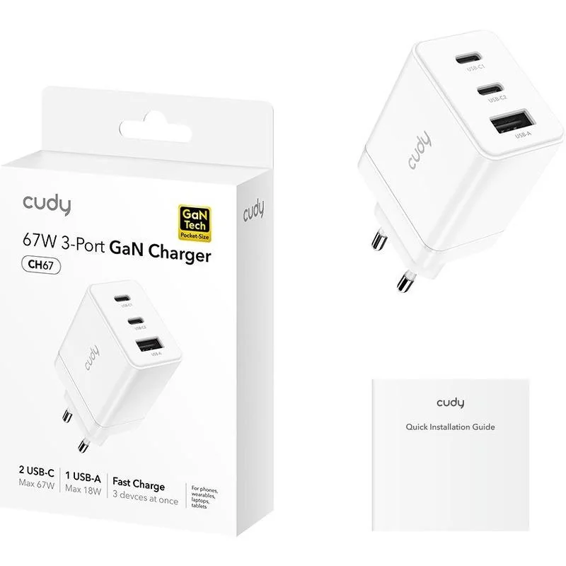 Incarcator retea CUDY CH67, 67W, 3 porturi, alb Cudy