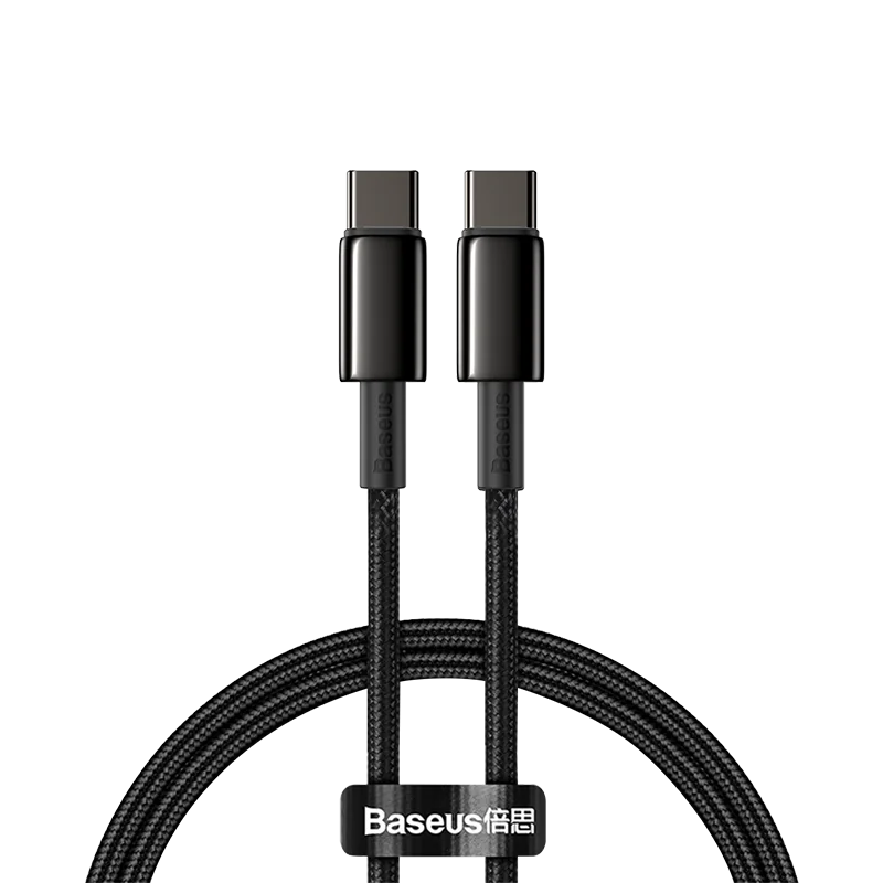 Cablu alimentare si date Baseus Tungsten Gold, Fast Charging, USB Type-C la USB Type-C, putere 100W, brodat, 1m, negru