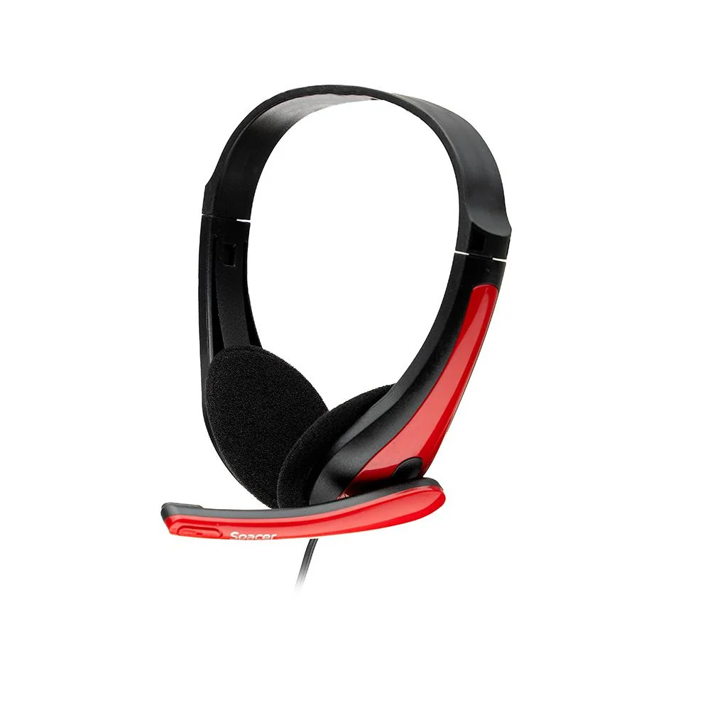 Casti cu micr. Spacer, cu fir, multimedia, 2x Jack 3.5mm, microfon pe brat, driver 40mm, 20Hz-20000Hz, 1.8m, rosu si negru Spacer