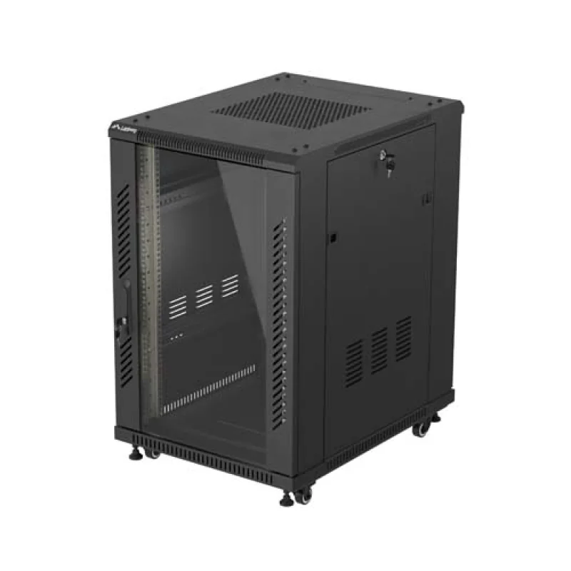 Dulap rack 19" perete 18U/600X800 (FLAT PACK) WITH GLASS DOOR, Self- assembly, greutate maxima suportata 800 kg, RAL color RAL9004 Lanberg