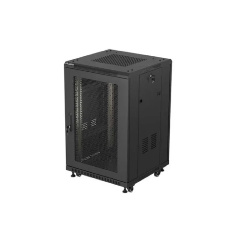 Dulap rack 19" perete 18U/600X600 (FLAT PACK) WITH MESH DOOR, Self- assembly, greutate maxima suportata 800 kg, RAL color RAL9004, negru Lanberg