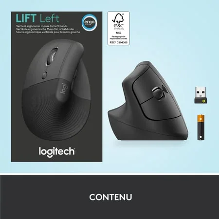 Lift Vertical Ergonomic Mouse Vertical mouse ergonomic left-handed optical 6 buttons wireless Bluetooth 2.4 GHz Logitech
