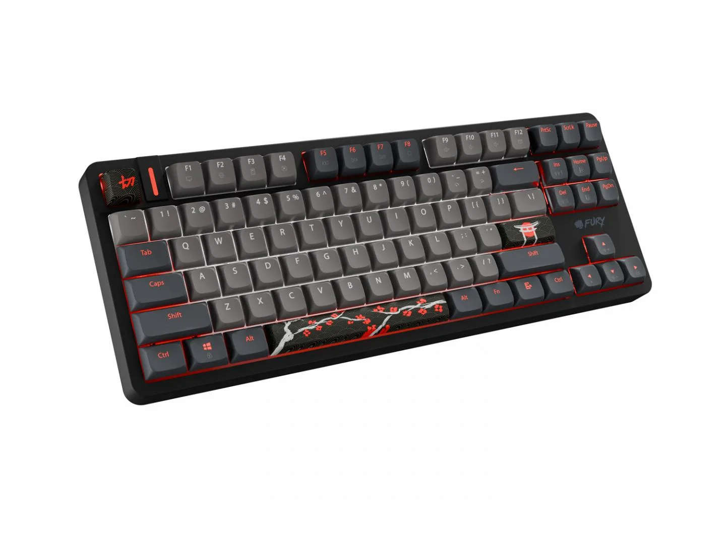 Tastatura gaming cu fir Fury Kanabo K6, switch linear Gateron Magnetic Orange, lungime 180 cm, TKL (80%), frecventa 8000 Hz, gri-negru Fury
