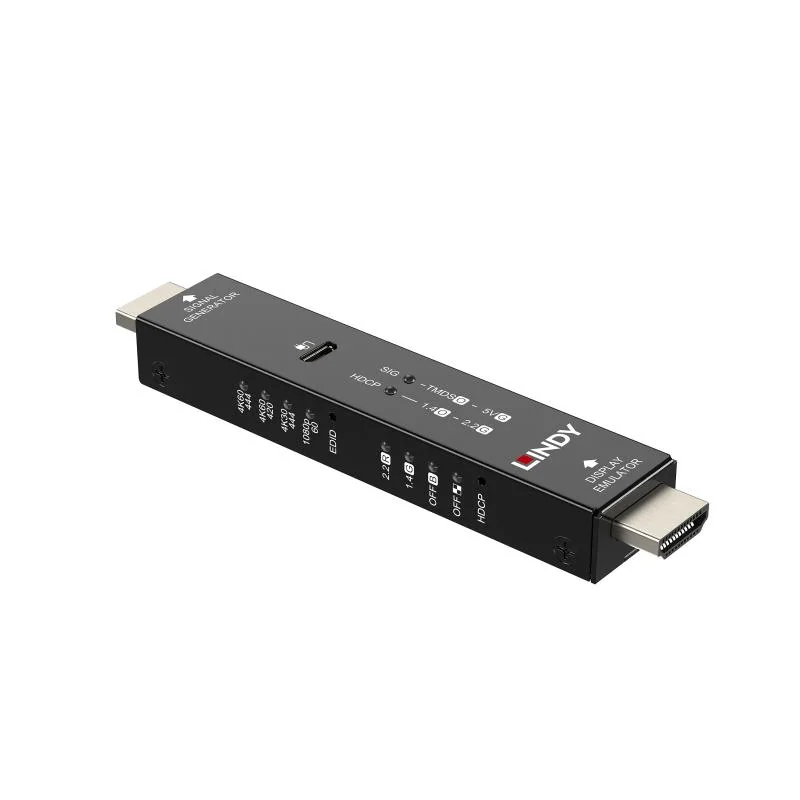 Emulator Lindy HDMI 4K60 Signal Generator & Display, Supported Bandwidth: 18Gbps, Maximum Resolution: 3840x2160@60Hz 4:4:4 8bit, EDID selection: 4K60 444, 4K60 420, 4K30 444, 1080p@60Hz Lindy