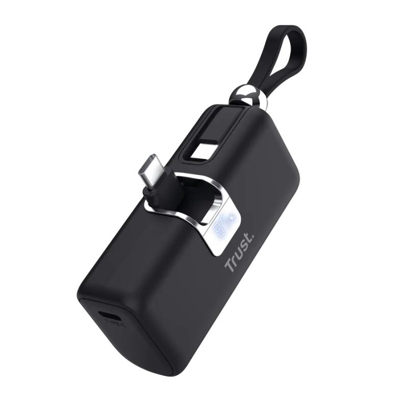 Pocket Powerbank Trust Pacto, capacitate 5000 mAh, timp reincarcare baterie 2 ore, conectivitate USB-C, negru Trust