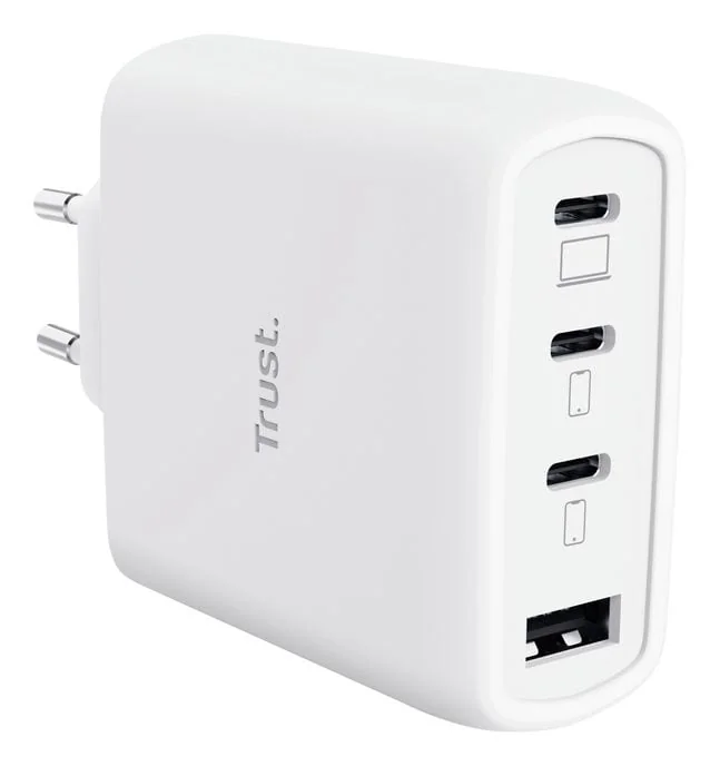 Incarcartor Trust Maxo 65W 4-Port, tehnologie incarcare auto-detect, USB-C, Quick Charge 3.0, Quick Charge 4+, USB PD 3.2 + PPS + SPR-AVS, lungime cablu 2m, alb Trust