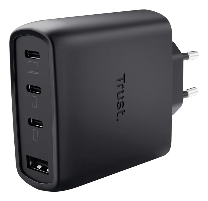 Incarcartor Trust Maxo 65W 4-Port, tehnologie incarcare auto-detect, USB-C, Quick Charge 3.0, Quick Charge 4+, USB PD 3.2 + PPS + SPR-AVS, lungime cablu 2m, negru Trust