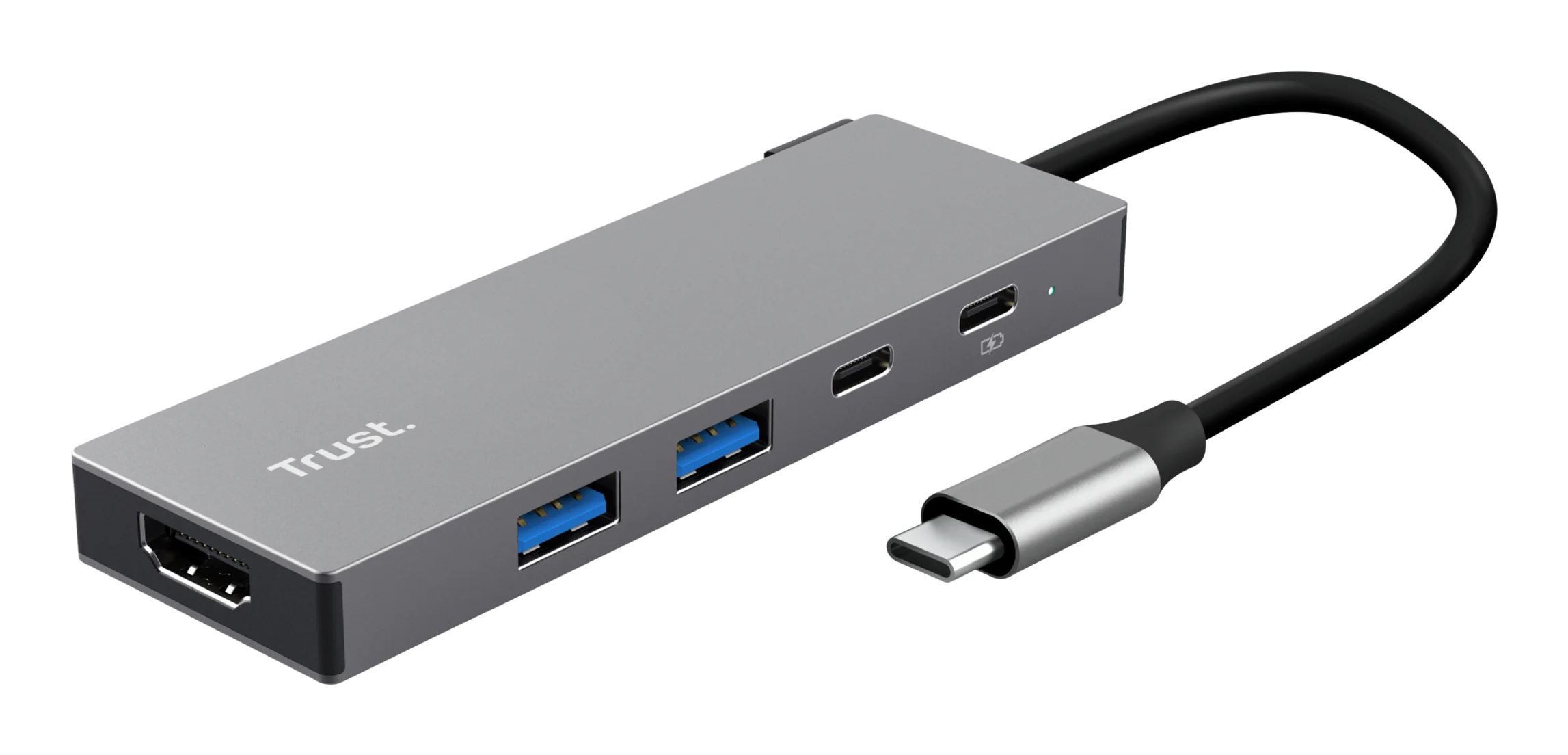 Adaptor Trust Dalyx 5-in-1 USB-C 3.2 gen 1, lungime cablu 10cm, gri Trust