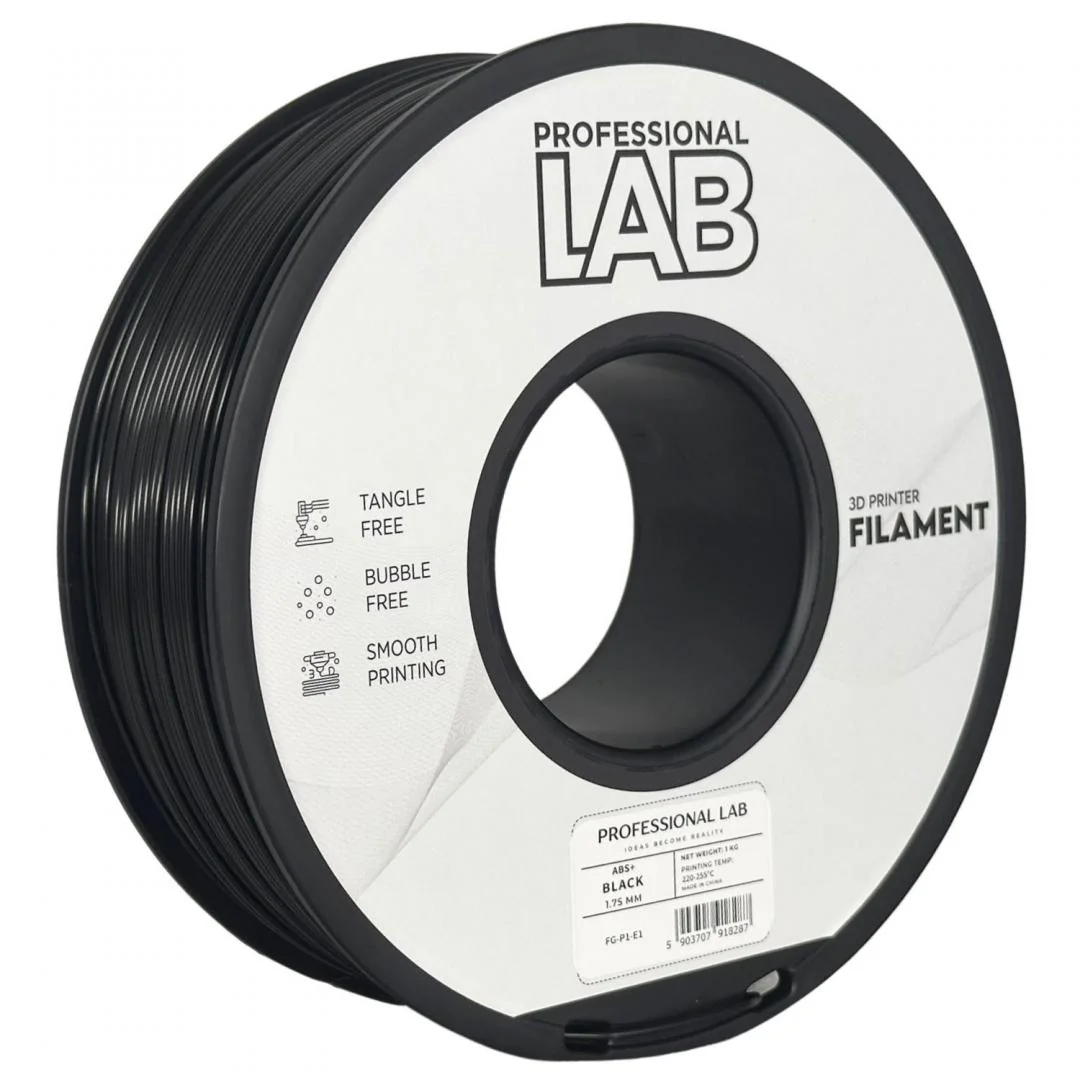 Filament 3D Proffesional Lab, Diamentru 1.75mm, Greutate: 1KG, Culoare: Negru, Material: ABS+, Temperatura: 220-250c. Professional Lab