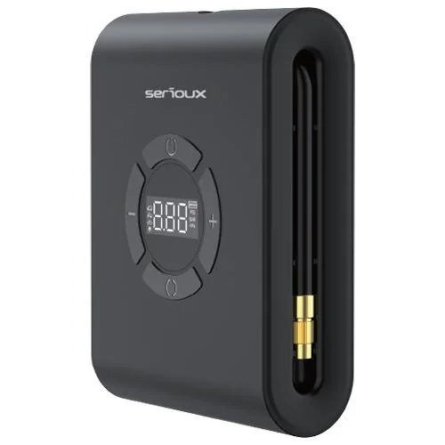 Starter auto cu compresor de aer Serioux, interval de presiune reglabil 3~150PSI/0,2~9,9BAR/20~990KPA, temperatura de functionare incărcare: 0° C~45°C, Descărcare: -20°C~60°C, temeperatura de depozitare 10 °C~50 °C, lungimea tubului de umflare 115 mm