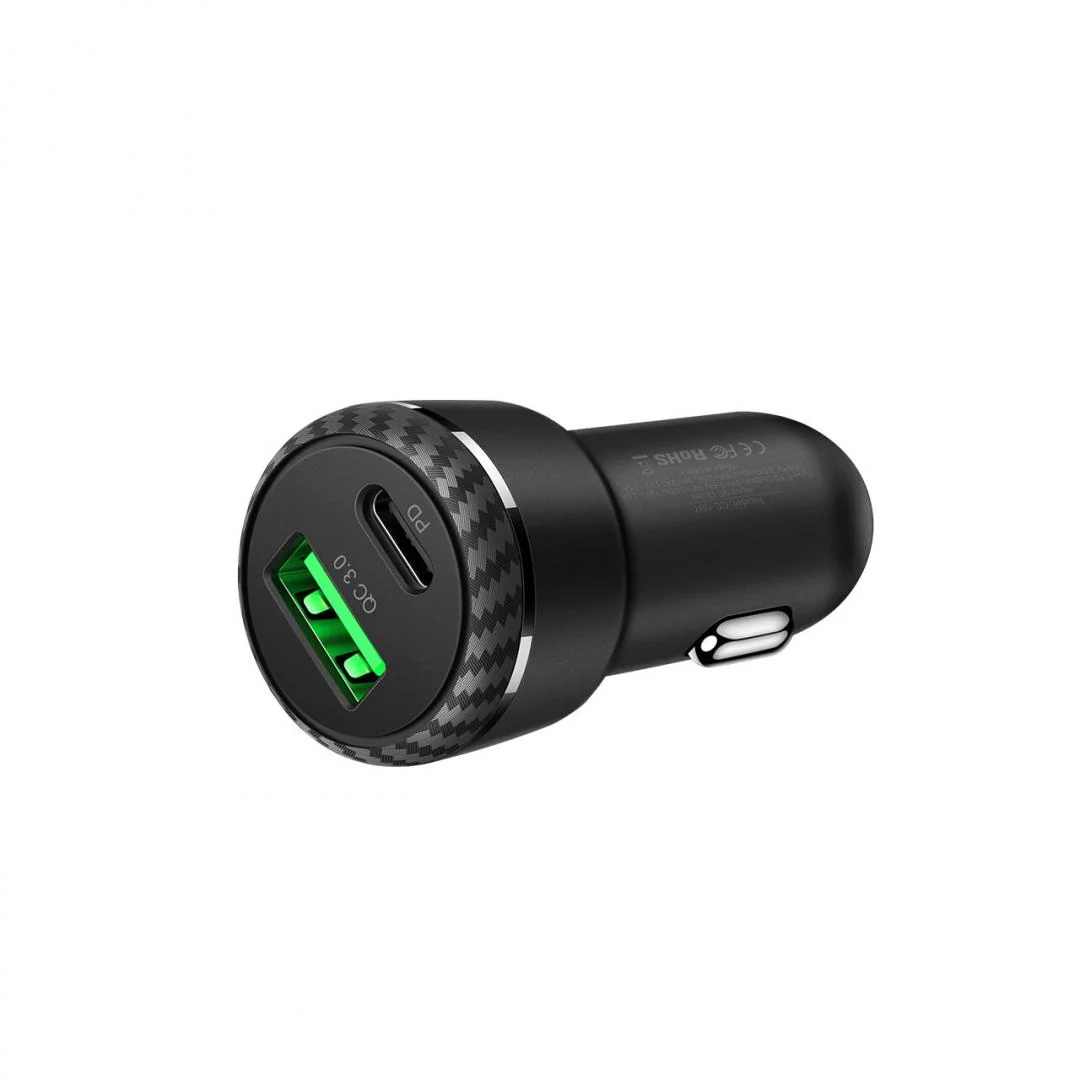 Incarcator Auto 2.4A Dual Port 36W USB si Type-C Black (PD+QC3.0) Mcdodo