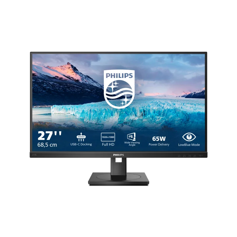 Monitor Philips 27" 273S1/00, Diagonal (inch): 27, Diagonal (cm): 68, Aspect ratio: 16:9, Panel: IPS, Resolution: 1920x1080, Refresh Rate: 75Hz, Response time GtG: 4ms, Brightness (max): 300 cd/m², Contrast (static) : 1000:1, Contrast (dynamic): 50M:1, Philips