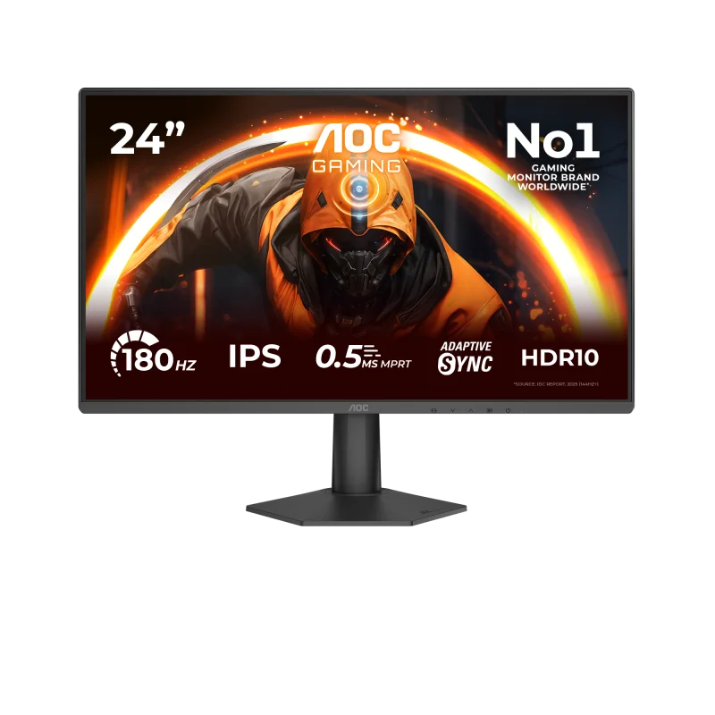 Monitor AOC 23.8" 24G50F, Diagonal (inch): 23.8, Diagonal (cm): 60.5, Aspect ratio: 16:9, Panel: IPS, Resolution: 1920x1080, Refresh Rate: 180Hz, Response time GtG: 4ms, Response time MPRT: 0.5ms, Brightness (max): 300 cd/m², Contrast (static) : 1500:1, AOC