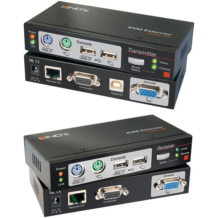 300m Cat.6 VGA, USB & PS/2 KVM Extender, Maximum Resolution: 1920x1200@60Hz, Supported Bandwidth: 350MHz, Transmitter KVM Interfaces: Console ports: VGA (Female), 2 x USB Type A (Female), 2 x PS/2 (Female), Receiver Console Interface: Console Lindy