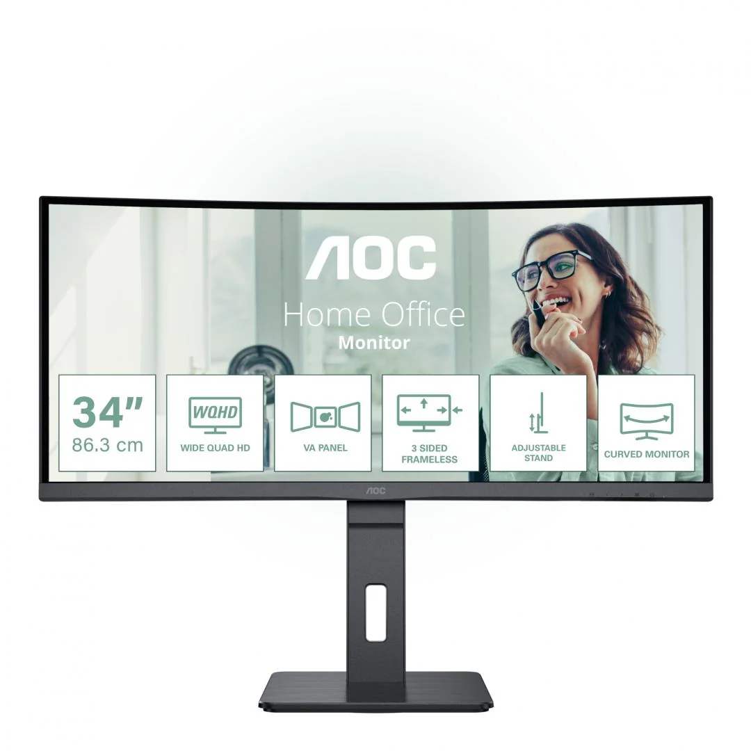 Monitor Gaming AOC CU34P3CV, 34", 3440 x 1440 pixeli, Black, 3 ani Garantie AOC