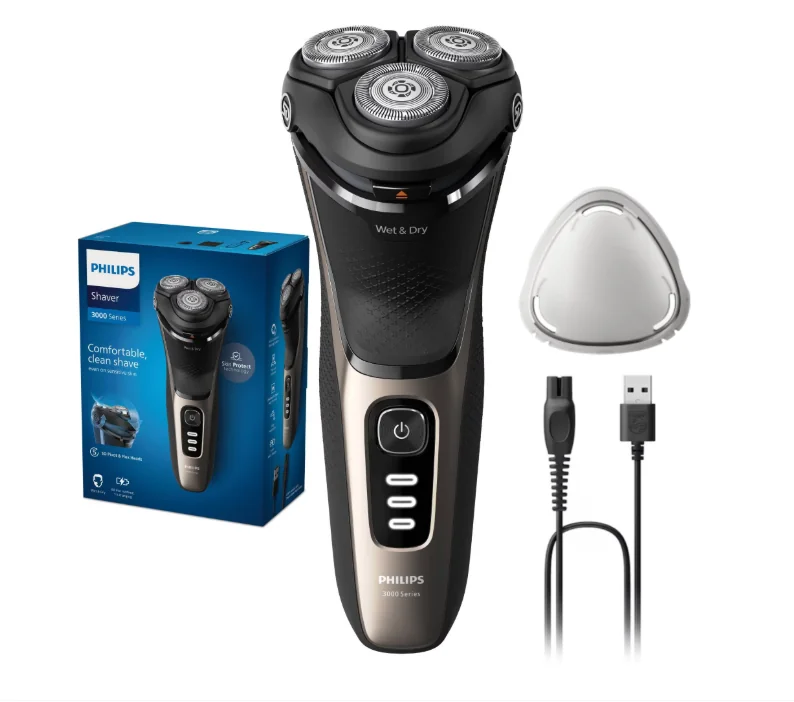 Aparat de ras PHILIPS Seria 3000 S3242/12  Wet&Dry, Autonomie 60 min, 3 elemente de taiere, Auriu, L x A x I (mm) 80x140x190 Philips