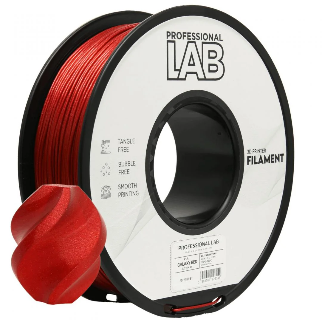 PROF. LAB 3D FILAMENT 1KG PLA GALAXY RED, Diametru: 1.75mm, Greutate: 1kg, Temperatura duza: 185C – 215C, Temperatura platforma: 25C – 60C. Professional Lab