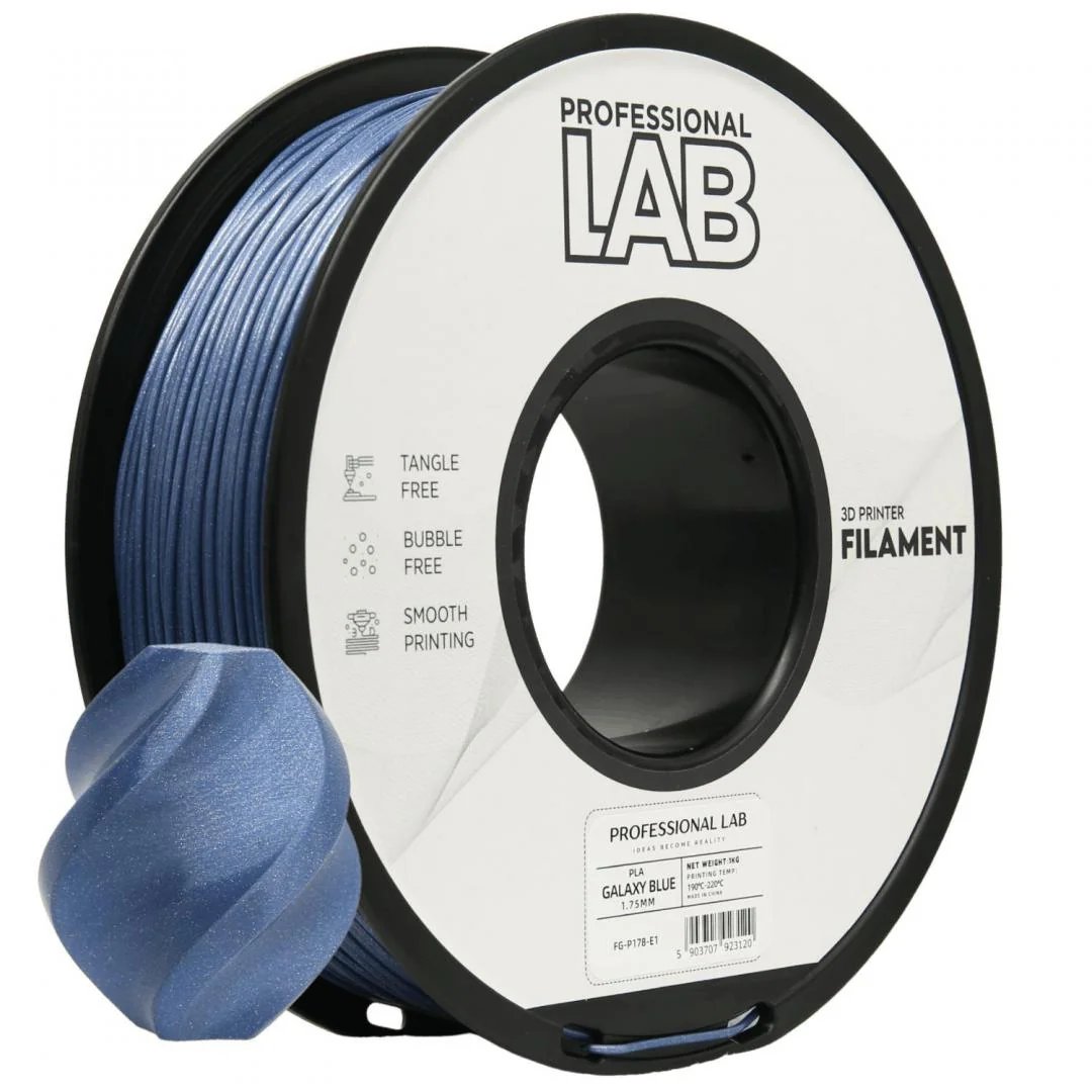 PROF. LAB 3D FILAMENT 1KG PLA GALAXY BLUE, Diametru: 1.75mm, Greutate: 1kg, Temperatura duza: 185C – 215C, Temperatura platforma: 25C – 60C. Professional Lab