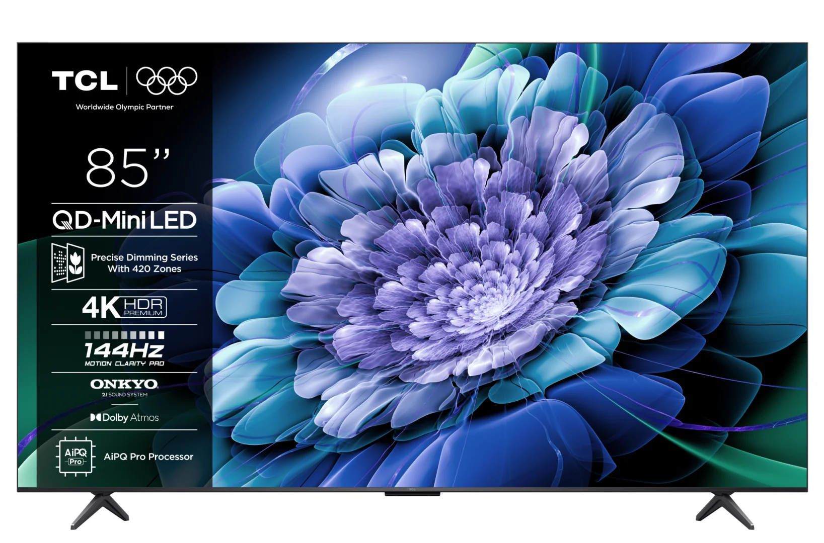 Televizor TCL QD-MiniLED 85C61K, 215 cm, Smart Google TV, 4K Ultra HD, 144Hz, Onkyo TCL