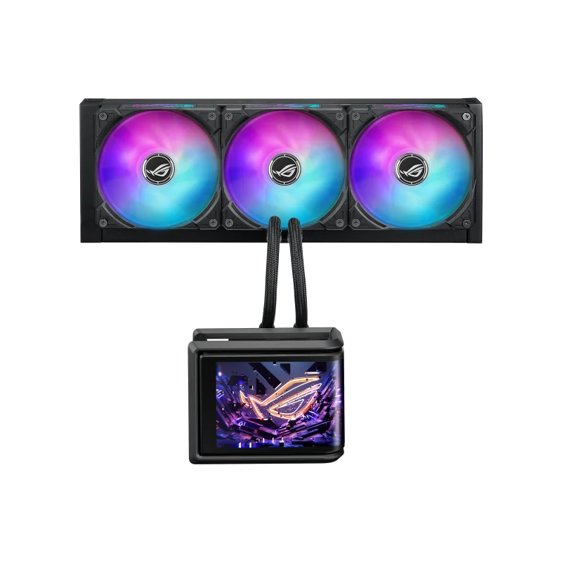 Cooler Procesor ASUSD ROG RYUO IV SLC 360 ARGB, dimensiune waterblock 133x105x123 mm, dimensiune radiator 394x140x32 mm, lungime tub 200 mm, 3x 120mm, viteza: 800-2650 +/- 10% RPM, presiune statica 5.45 mmH2O, airflow: 71.44 CFM, nivel zgomot 39.6 dBA,
