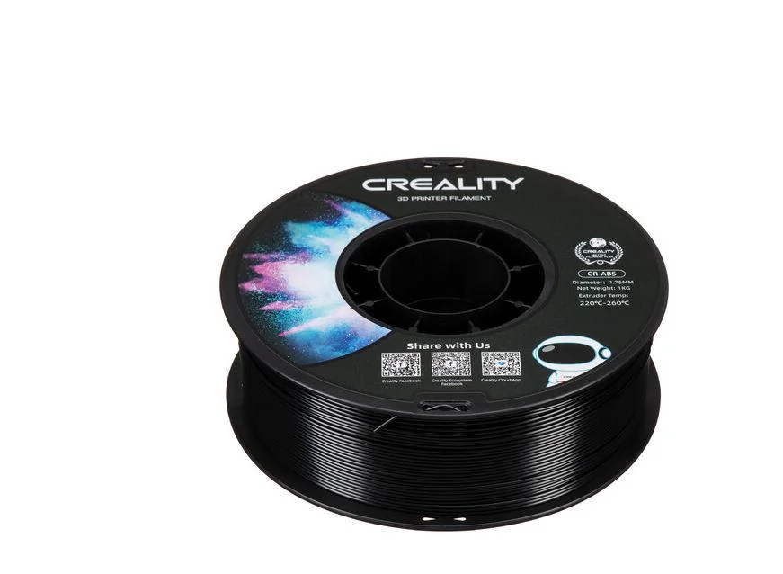 CR-ABS 3D Printer Filament, Black, temperatura printare: 220-260, Diametru Filament: 1.75mm, rezistenta la tractiune: 43MPa,diametru suport filament: 200mm, NON-Toxic, Utilizare: pana la 6 luni de la deschiderea ambalajului. Creality
