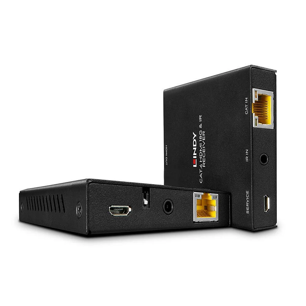 HDMI Extender Lindy, 50m, Cat 6, HDMI 4K60, interfata HDMI 2.0, latime de banda 18Gbps, distanta maxima 50m - Cat.6/7, 30m - Cat.5e, negru Lindy