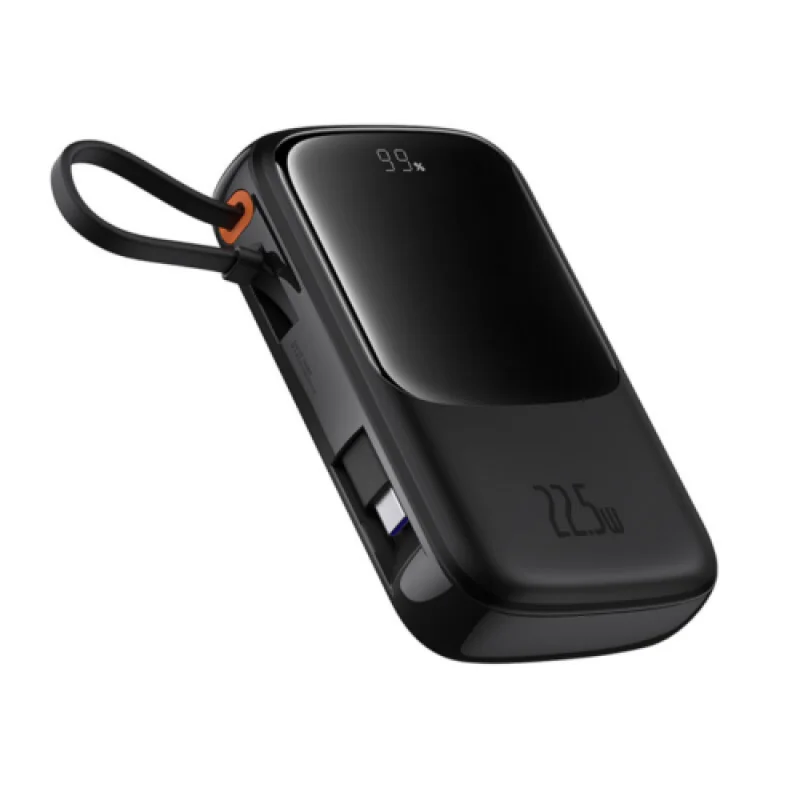 Baterie externa Baseus Qpow Pro+ display, capacitate 10000mAh, 22.5W, 1 x USB; 1 x USB Type-C, cablu integrat 1 x USB Type-C, total 5V/2.4A, negru Baseus
