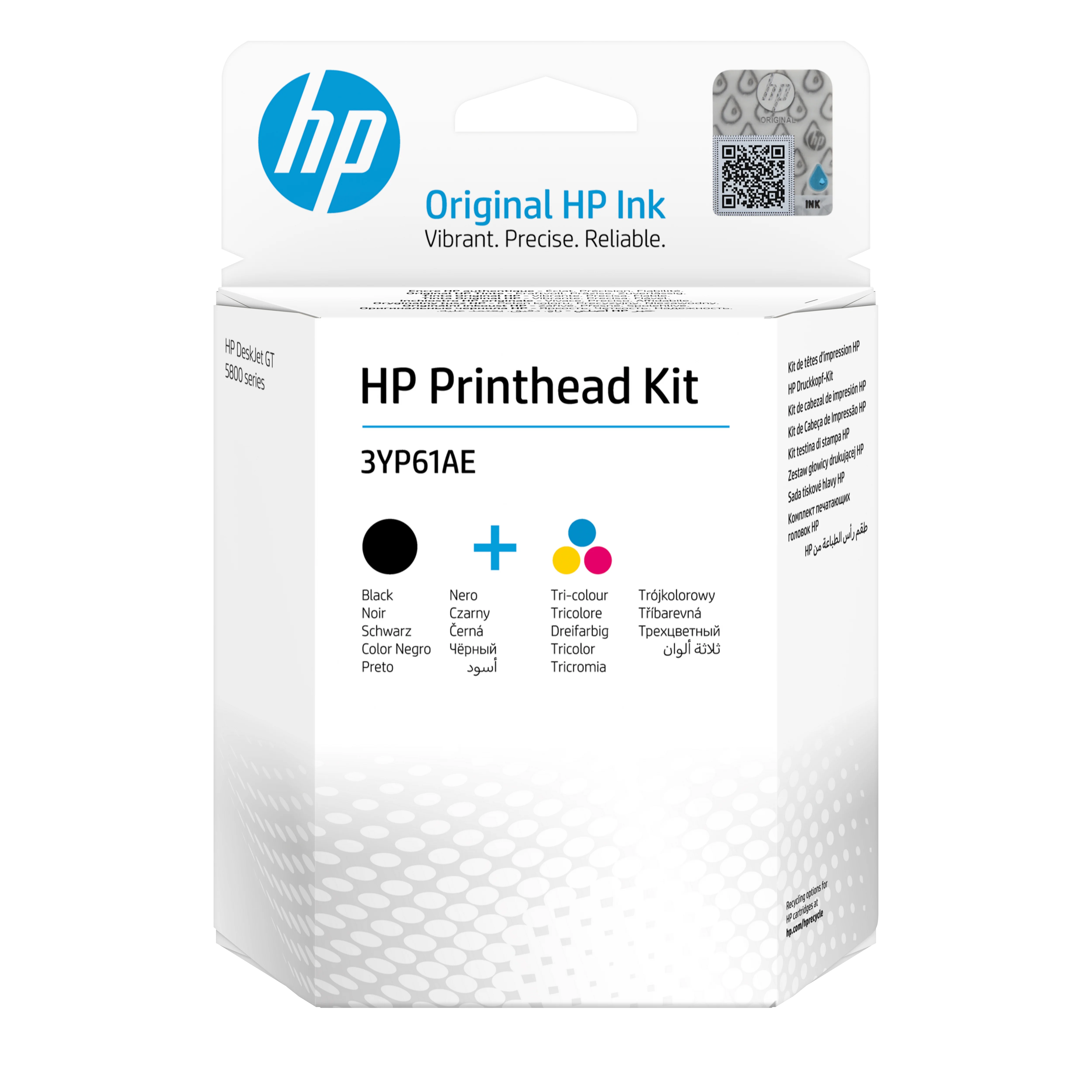 3YP61AE Black/Tri-color GT Printhead Kit. Colour ink type: Dye-based ink, Black ink type: Pigment-based ink, Printing colours: Black, Cyan, Magenta, Yellow, Quantity per pack: 2 pc(s) HP