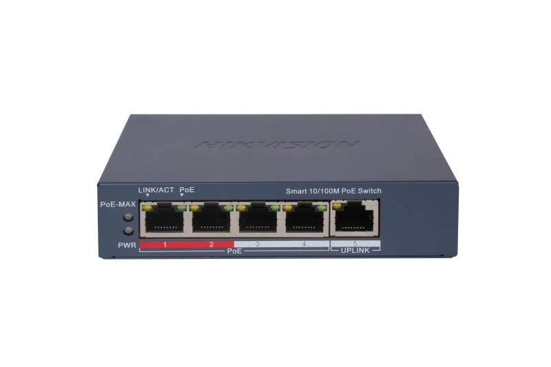 Switch Hikvision DS-3E1105P-EI-V2, 4 porturi PoE 100Mbps, 1 port RJ45 100Mbps, L2, smart managed, PoE 60W Hikvision