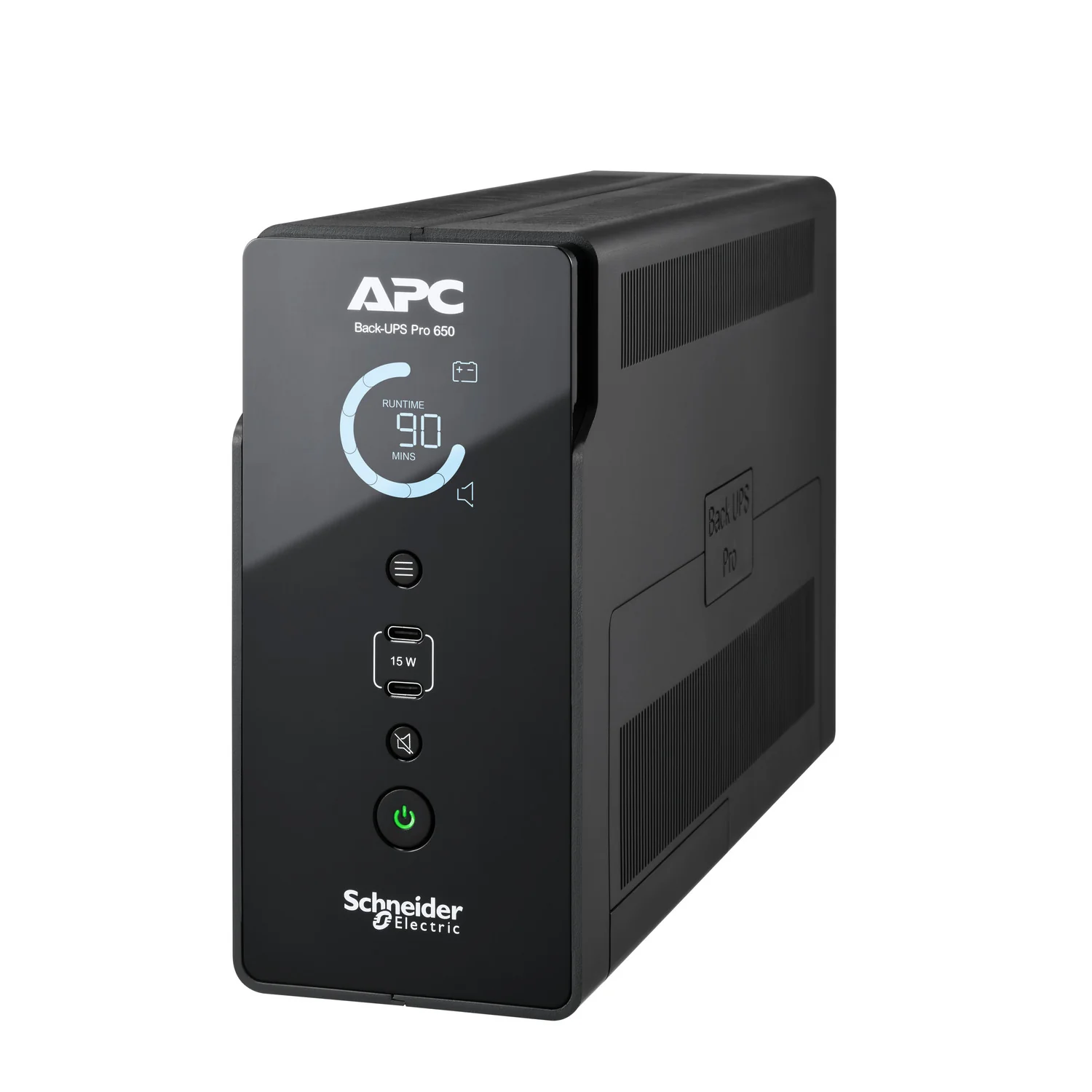 Back-UPS PRO 650VA/400W 6 IEC outlets LCD interface USB Charging ports Tower 230V APC