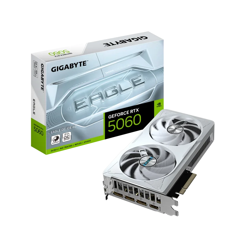 Placa Video GIGABYTE GEFORCE RTX 5060 EAGLE OC ICE 8GB GDDR7 128 bit, PCIE 5.0, 3x DP 1x HDMI Gigabyte