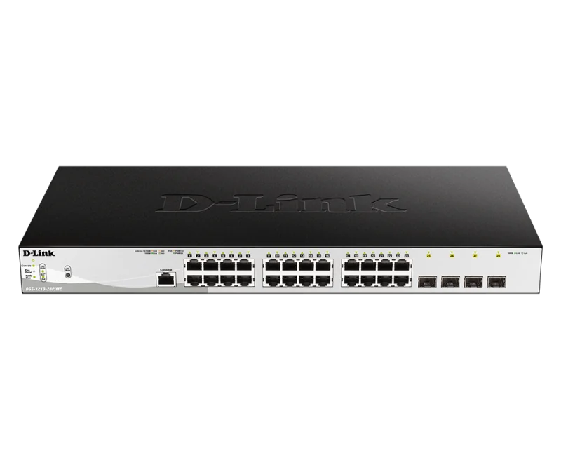 D-Link Switch DGS-1210-28P/ME, 24 porturi Gigabit PoE Base-T, 4 porturi SFP1000Mbps, Capacity 56Gbps, 19" Rackmount, WebSmart, 2*fan